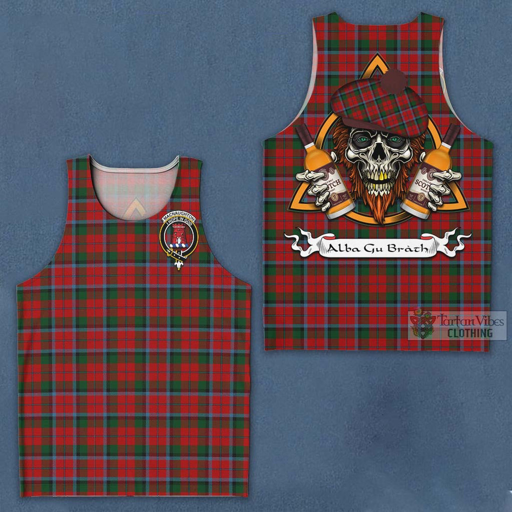 Tartan Vibes Clothing MacNaughton (McNaughton) Tartan Men's Tank Top with Family Crest and Bearded Skull Holding Bottles of Whiskey