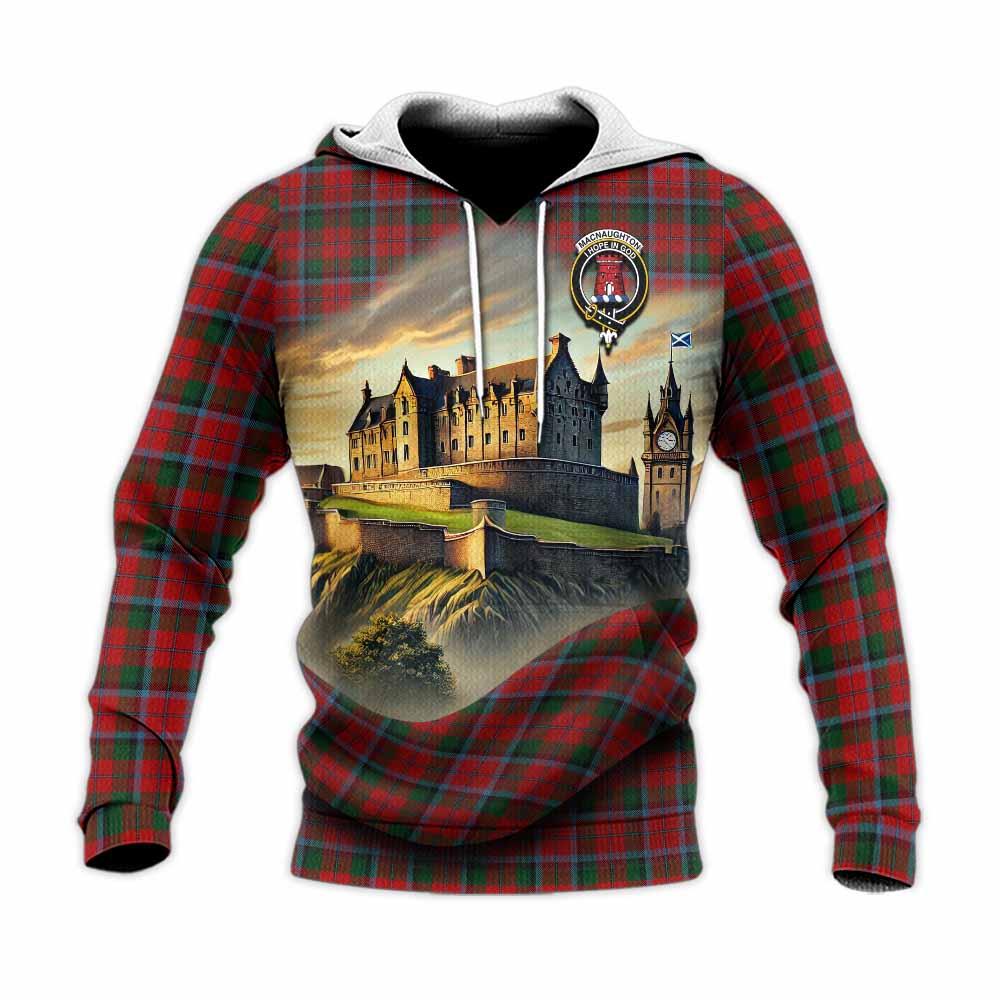 Tartan Vibes Clothing MacNaughton (McNaughton) Tartan Family Crest Knitted Hoodie with Scottish Ancient Castle Style