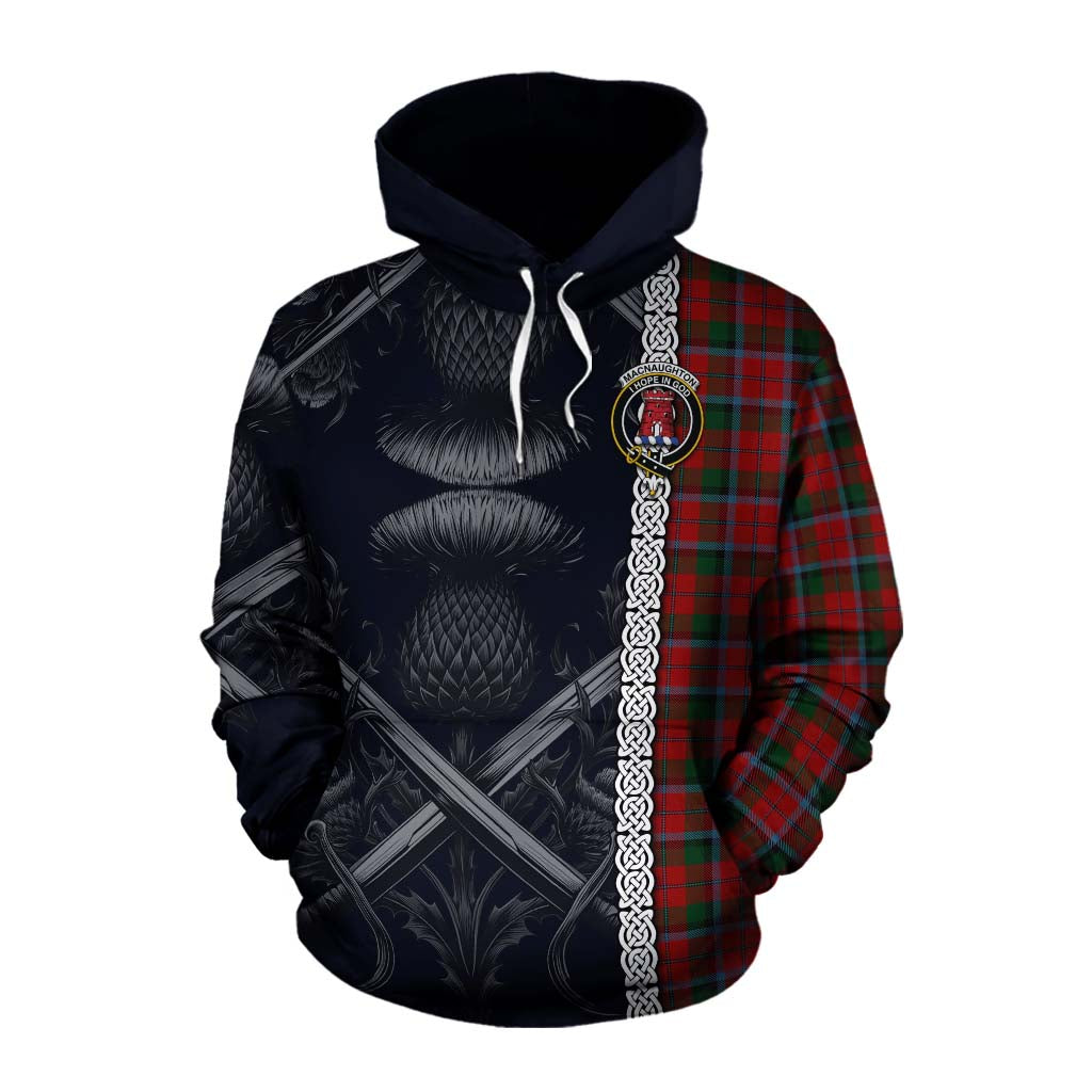 Tartan Vibes Clothing MacNaughton (McNaughton) Tartan Cotton Hoodie with Family Crest Cross Sword Thistle Celtic Vibes