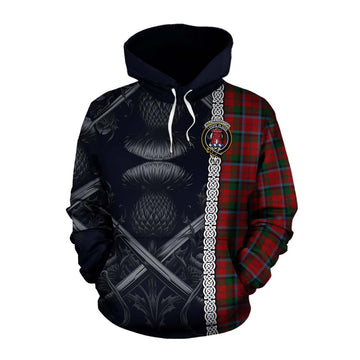 Tartan Vibes Clothing MacNaughton (McNaughton) Tartan Cotton Hoodie with Family Crest Cross Sword Thistle Celtic Vibes