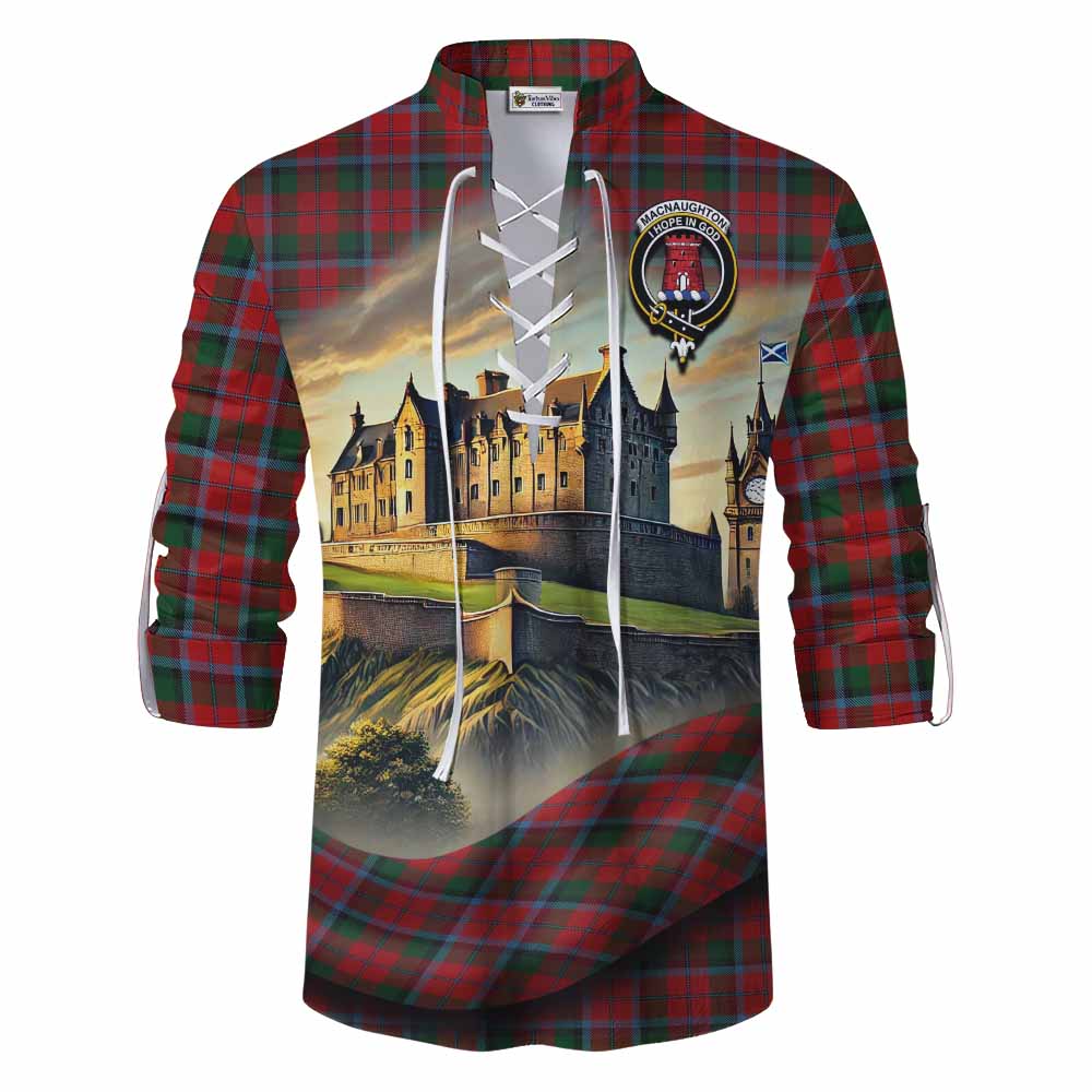 Tartan Vibes Clothing MacNaughton (McNaughton) Tartan Family Crest Ghillie Kilt Shirt with Scottish Ancient Castle Style