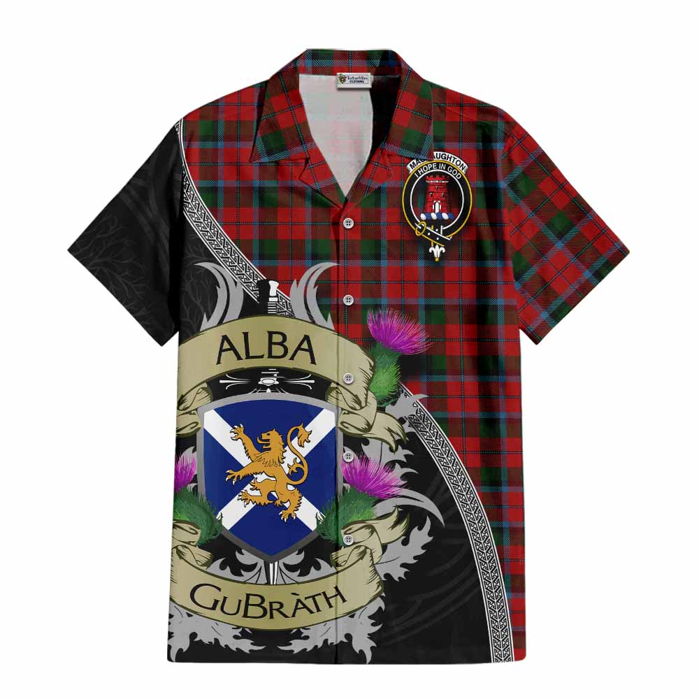 Tartan Vibes Clothing MacNaughton (McNaughton) Tartan Family Crest Short Sleeve Button Shirt Lion Rampant Royal Thistle Shield Celtic Inspired