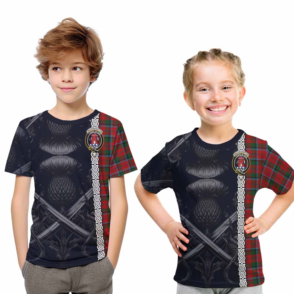 Tartan Vibes Clothing MacNaughton (McNaughton) Tartan Kid T-Shirt with Family Crest Cross Sword Thistle Celtic Vibes