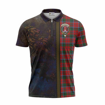 Tartan Vibes Clothing MacNaughton (McNaughton) Tartan Family Crest Zipper Polo Shirt Alba Gu Brath Be Brave Lion Ancient Style