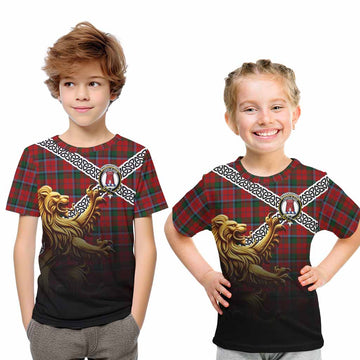 MacNaughton (McNaughton) Crest Tartan Kid T-Shirt with Golden Lion Emblem Celtic Style