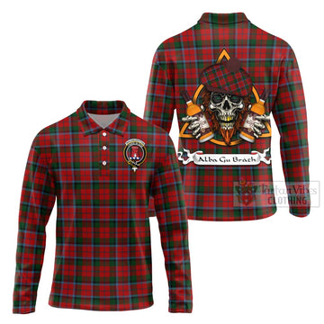 Tartan Vibes Clothing MacNaughton (McNaughton) Tartan Long Sleeve Polo Shirt with Family Crest and Bearded Skull Holding Bottles of Whiskey