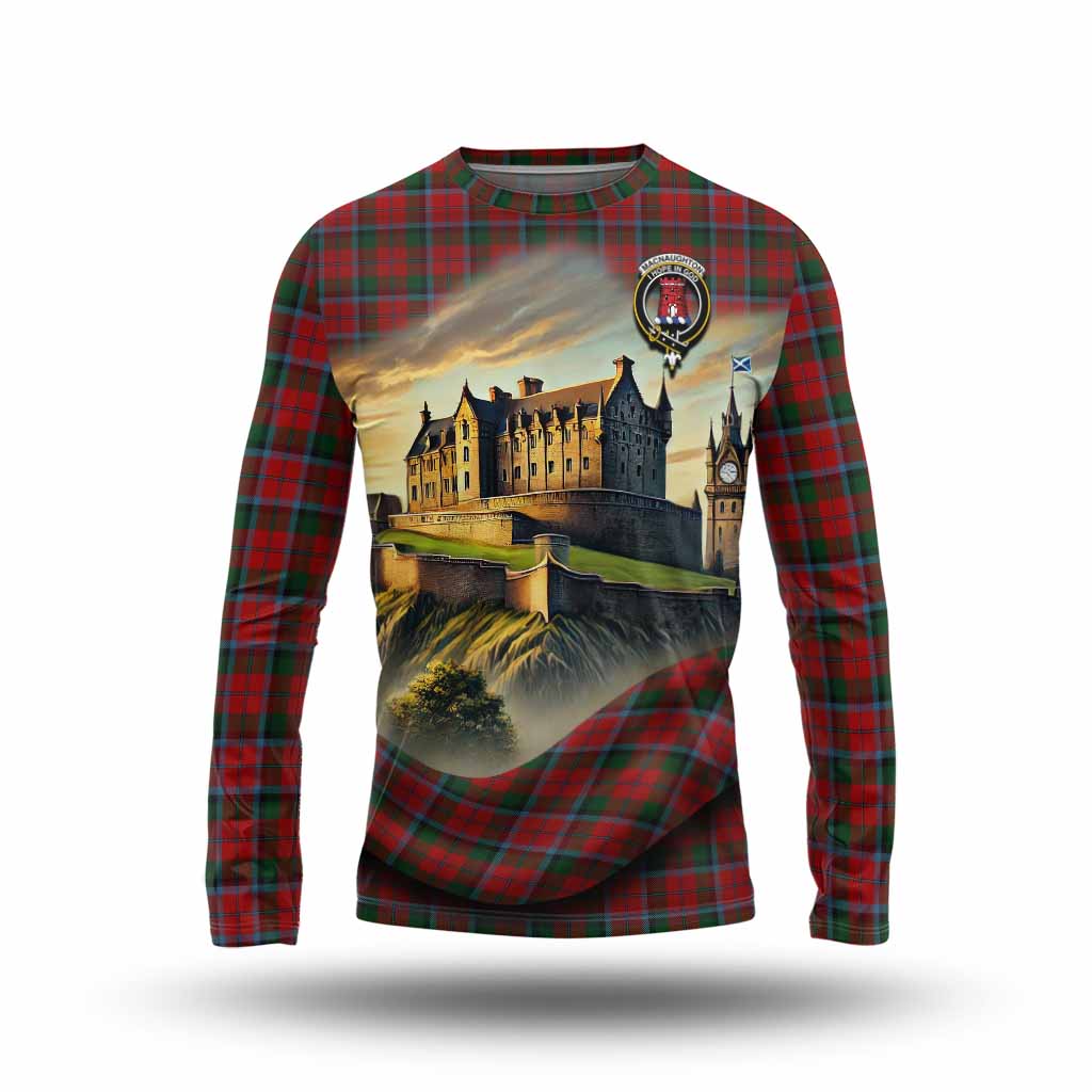 Tartan Vibes Clothing MacNaughton (McNaughton) Tartan Family Crest Long Sleeve T-Shirt with Scottish Ancient Castle Style