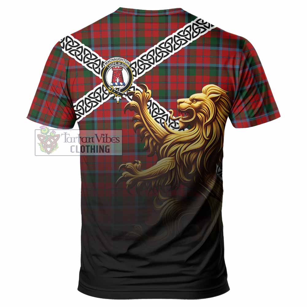 Tartan Vibes Clothing MacNaughton (McNaughton) Crest Tartan T-Shirt with Golden Lion Emblem Celtic Style