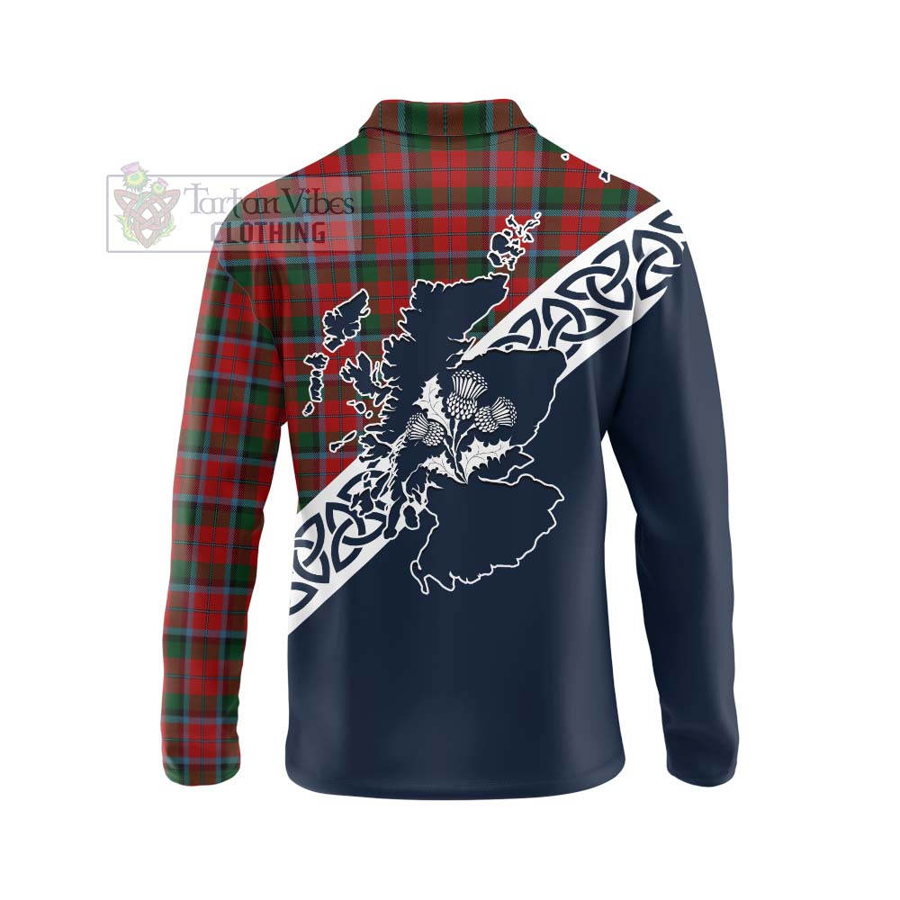 Tartan Vibes Clothing MacNaughton (McNaughton) Tartan Long Sleeve Polo Shirt Featuring Thistle and Scotland Map