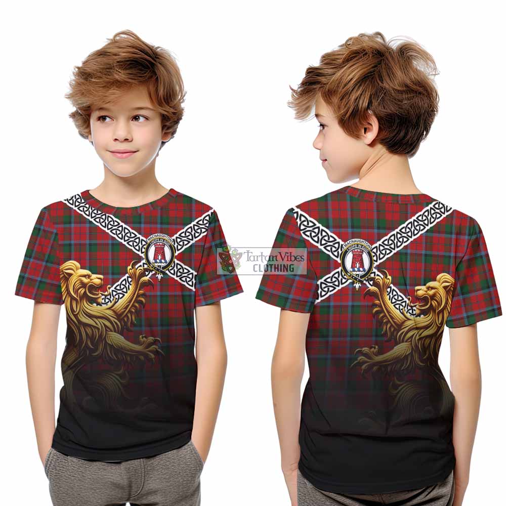 Tartan Vibes Clothing MacNaughton (McNaughton) Crest Tartan Kid T-Shirt with Golden Lion Emblem Celtic Style
