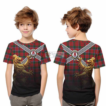 MacNaughton (McNaughton) Crest Tartan Kid T-Shirt with Golden Lion Emblem Celtic Style