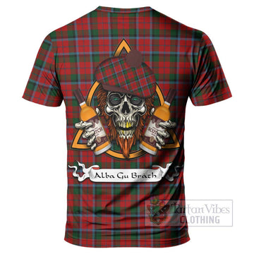 Tartan Vibes Clothing MacNaughton (McNaughton) Tartan T-Shirt with Family Crest and Bearded Skull Holding Bottles of Whiskey