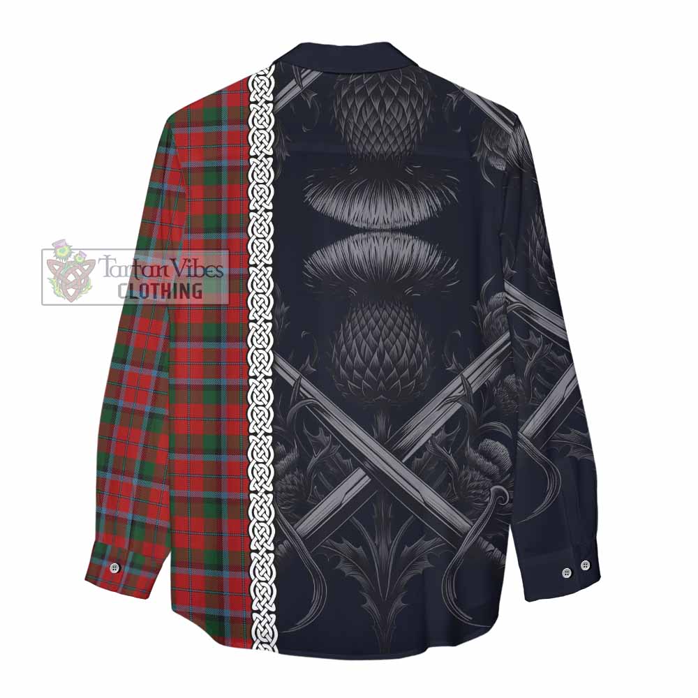 Tartan Vibes Clothing MacNaughton (McNaughton) Tartan Women's Casual Shirt with Family Crest Cross Sword Thistle Celtic Vibes