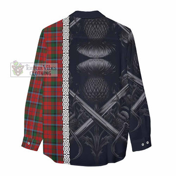 Tartan Vibes Clothing MacNaughton (McNaughton) Tartan Women's Casual Shirt with Family Crest Cross Sword Thistle Celtic Vibes