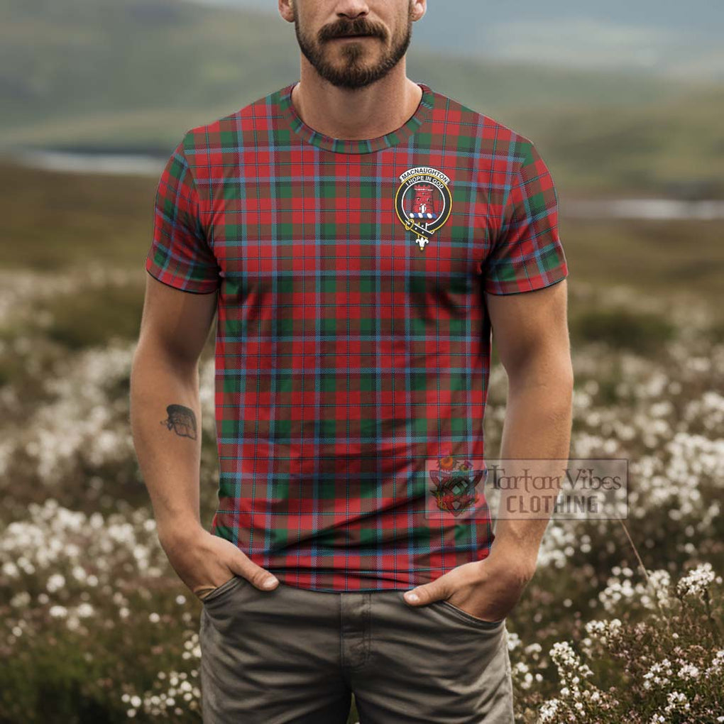 Tartan Vibes Clothing MacNaughton (McNaughton) Tartan T-Shirt with Family Crest and Bearded Skull Holding Bottles of Whiskey