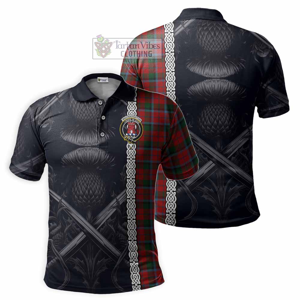 Tartan Vibes Clothing MacNaughton (McNaughton) Tartan Polo Shirt with Family Crest Cross Sword Thistle Celtic Vibes