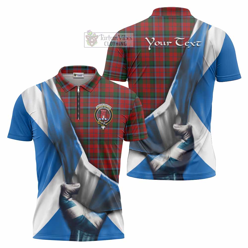 Tartan Vibes Clothing MacNaughton (McNaughton) Tartan Zipper Polo Shirt with Family Crest Scotland Patriotic Style