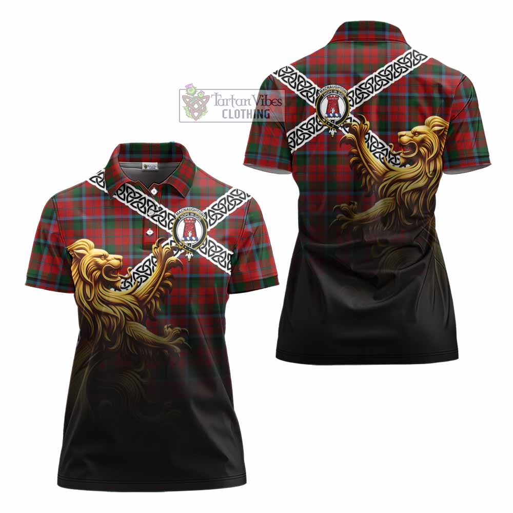 Tartan Vibes Clothing MacNaughton (McNaughton) Crest Tartan Women's Polo Shirt with Golden Lion Emblem Celtic Style
