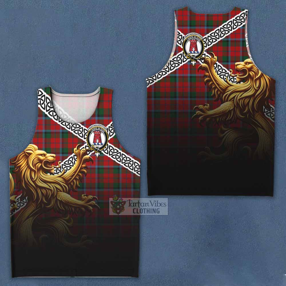 Tartan Vibes Clothing MacNaughton (McNaughton) Crest Tartan Men's Tank Top with Golden Lion Emblem Celtic Style