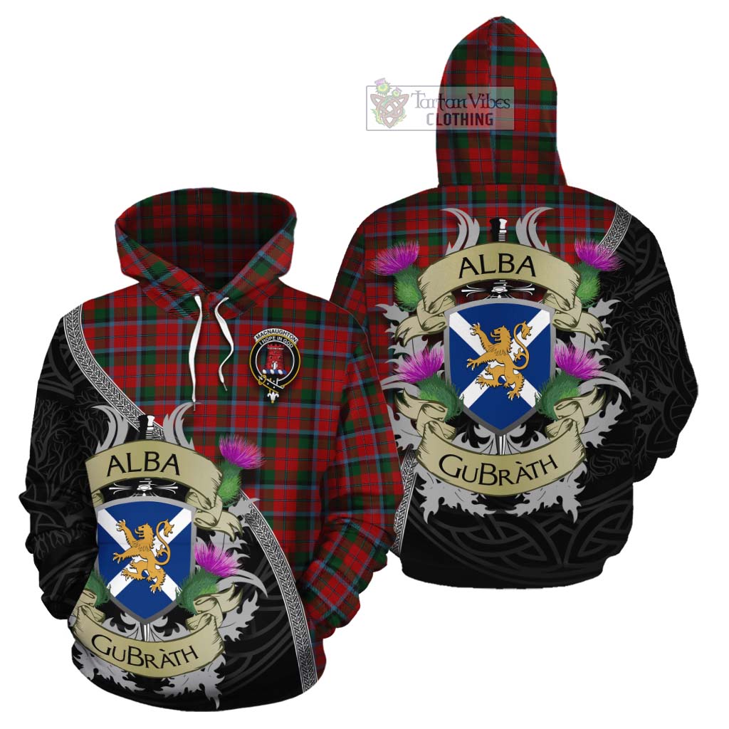 Tartan Vibes Clothing MacNaughton (McNaughton) Tartan Family Crest Cotton Hoodie Lion Rampant Royal Thistle Shield Celtic Inspired