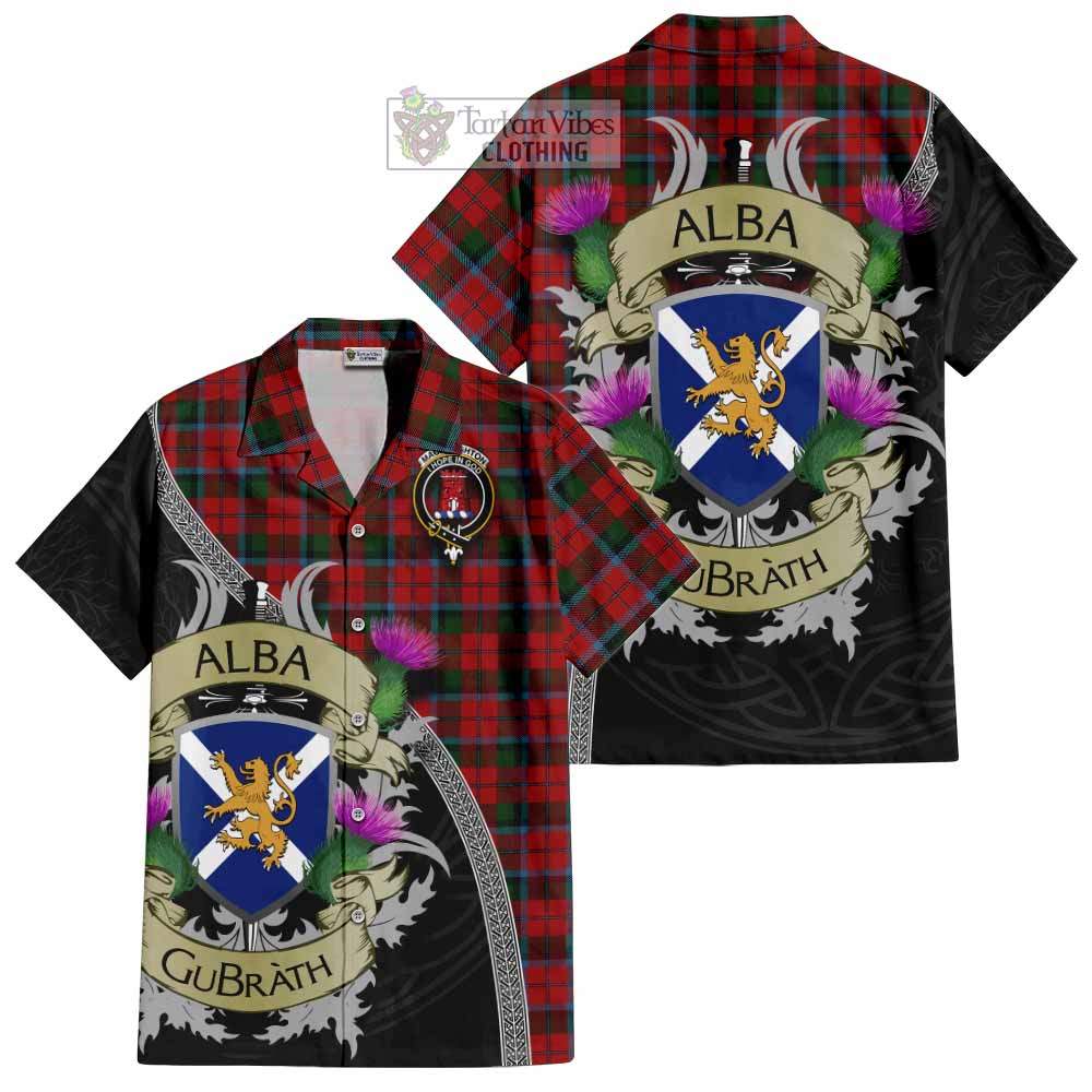 Tartan Vibes Clothing MacNaughton (McNaughton) Tartan Family Crest Short Sleeve Button Shirt Lion Rampant Royal Thistle Shield Celtic Inspired