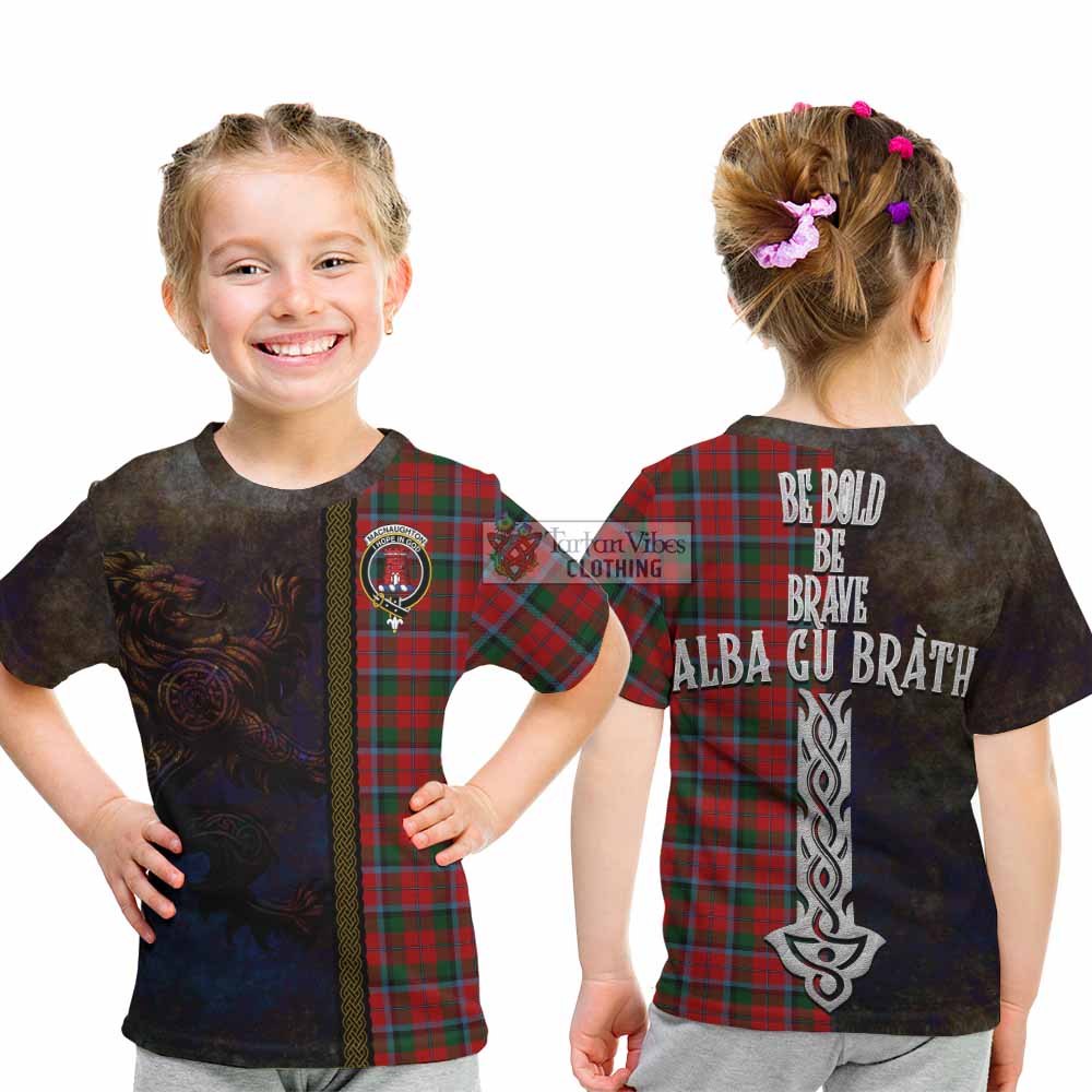 Tartan Vibes Clothing MacNaughton (McNaughton) Tartan Family Crest Kid T-Shirt Alba Gu Brath Be Brave Lion Ancient Style