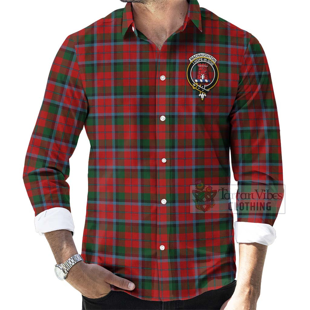 Tartan Vibes Clothing MacNaughton (McNaughton) Tartan Long Sleeve Button Shirt with Family Crest and Bearded Skull Holding Bottles of Whiskey