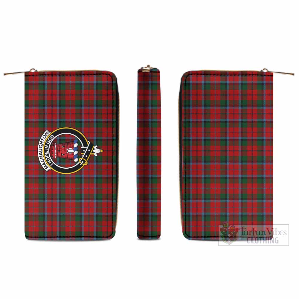 Tartan Vibes Clothing MacNaughton (McNaughton) Tartan Women's Leather Wallet with Family Crest