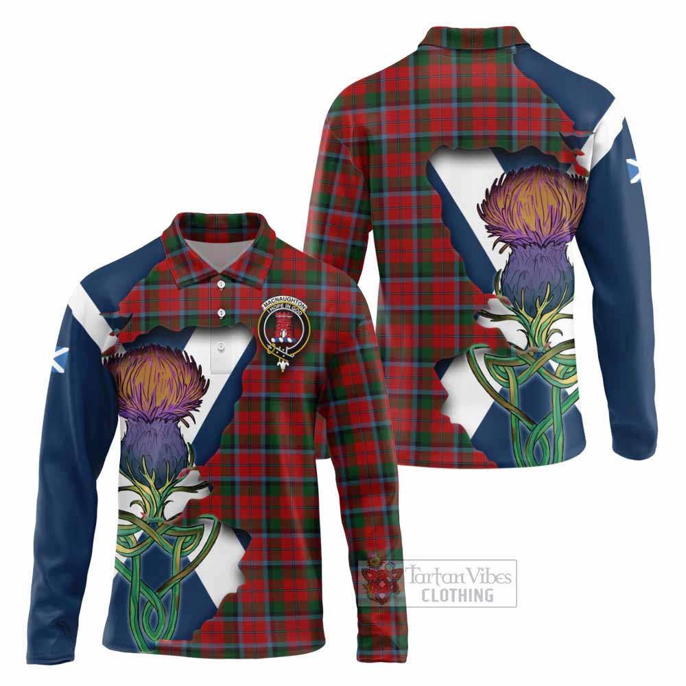 Tartan Vibes Clothing MacNaughton (McNaughton) Tartan Family Crest Long Sleeve Polo Shirt Scottish Thistle Celtic Inspired