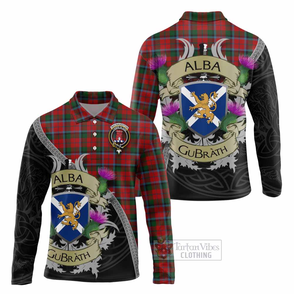Tartan Vibes Clothing MacNaughton (McNaughton) Tartan Family Crest Long Sleeve Polo Shirt Lion Rampant Royal Thistle Shield Celtic Inspired