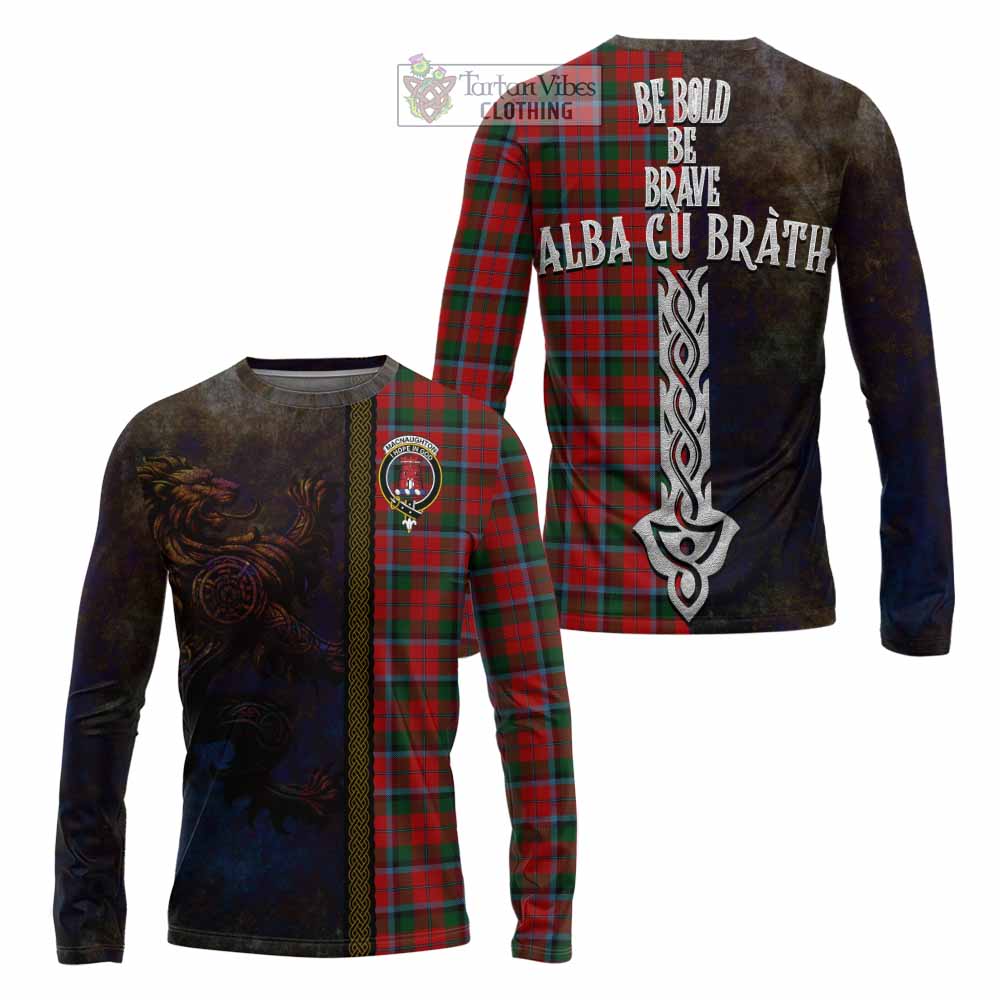 Tartan Vibes Clothing MacNaughton (McNaughton) Tartan Family Crest Long Sleeve T-Shirt Alba Gu Brath Be Brave Lion Ancient Style