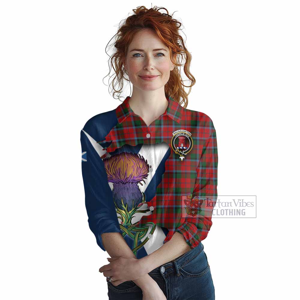 Tartan Vibes Clothing MacNaughton (McNaughton) Tartan Family Crest Women's Casual Shirt Scottish Thistle Celtic Inspired