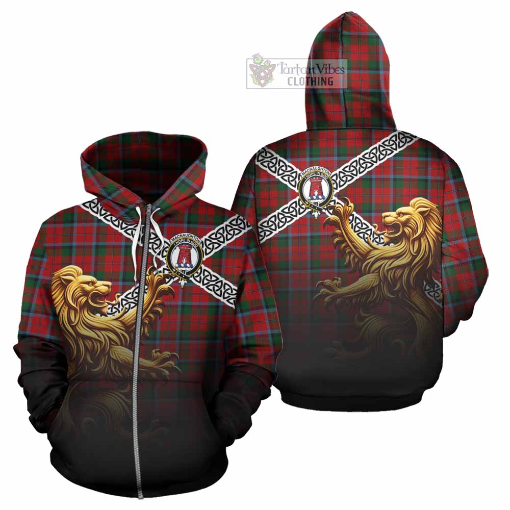 Tartan Vibes Clothing MacNaughton (McNaughton) Crest Tartan Hoodie with Golden Lion Emblem Celtic Style