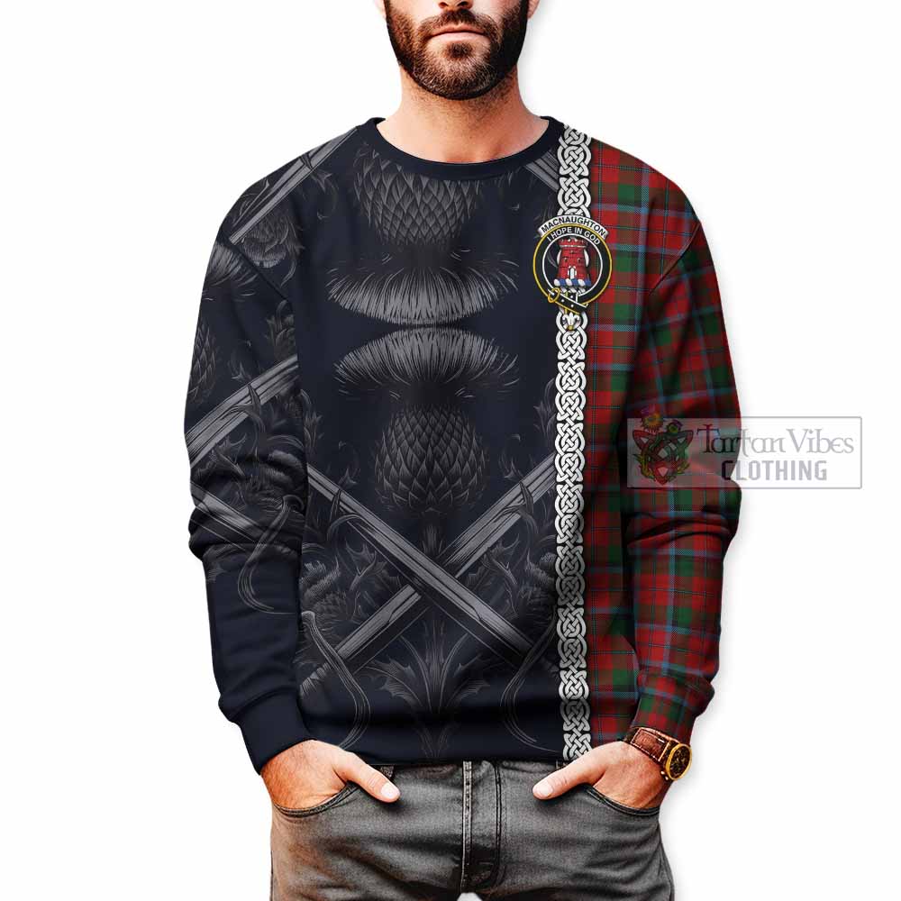 Tartan Vibes Clothing MacNaughton (McNaughton) Tartan Sweatshirt with Family Crest Cross Sword Thistle Celtic Vibes