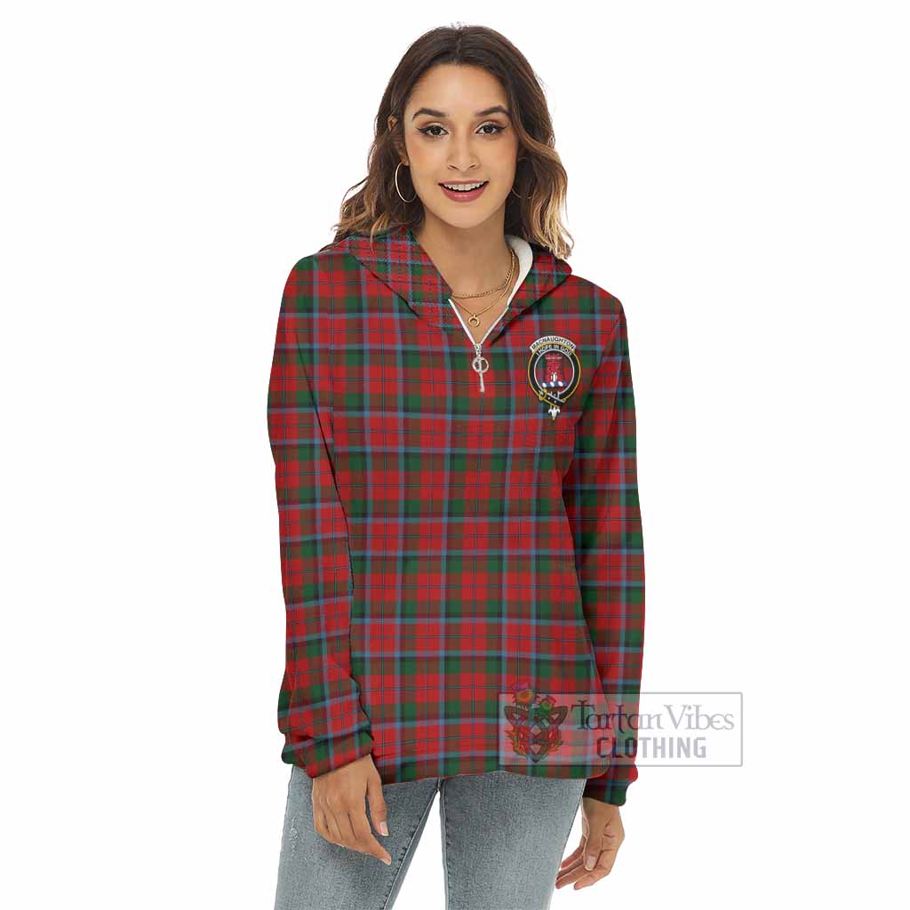 Tartan Vibes Clothing MacNaughton (McNaughton) Tartan Crest Women's Borg  Half Zip Fleece Hoodie