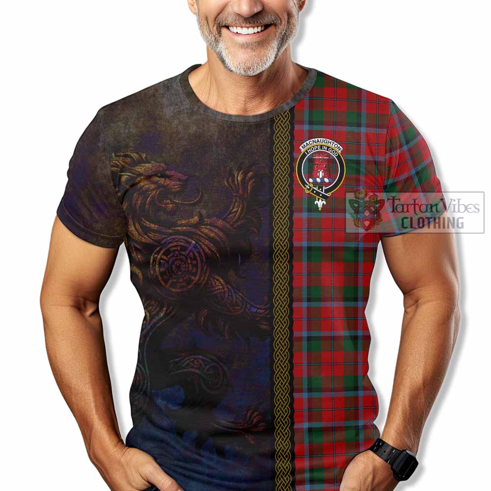 Tartan Vibes Clothing MacNaughton (McNaughton) Tartan Family Crest T-Shirt Alba Gu Brath Be Brave Lion Ancient Style