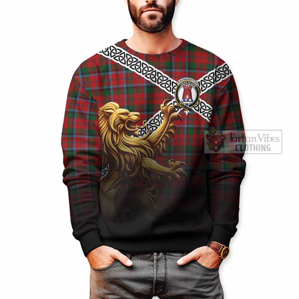 Tartan Vibes Clothing MacNaughton (McNaughton) Crest Tartan Sweatshirt with Golden Lion Emblem Celtic Style