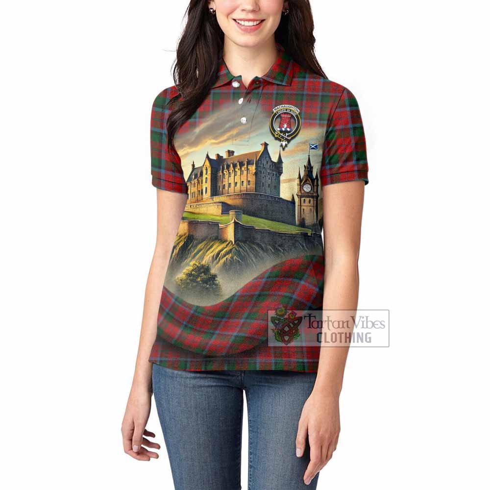 Tartan Vibes Clothing MacNaughton (McNaughton) Tartan Family Crest Women's Polo Shirt with Scottish Ancient Castle Stype
