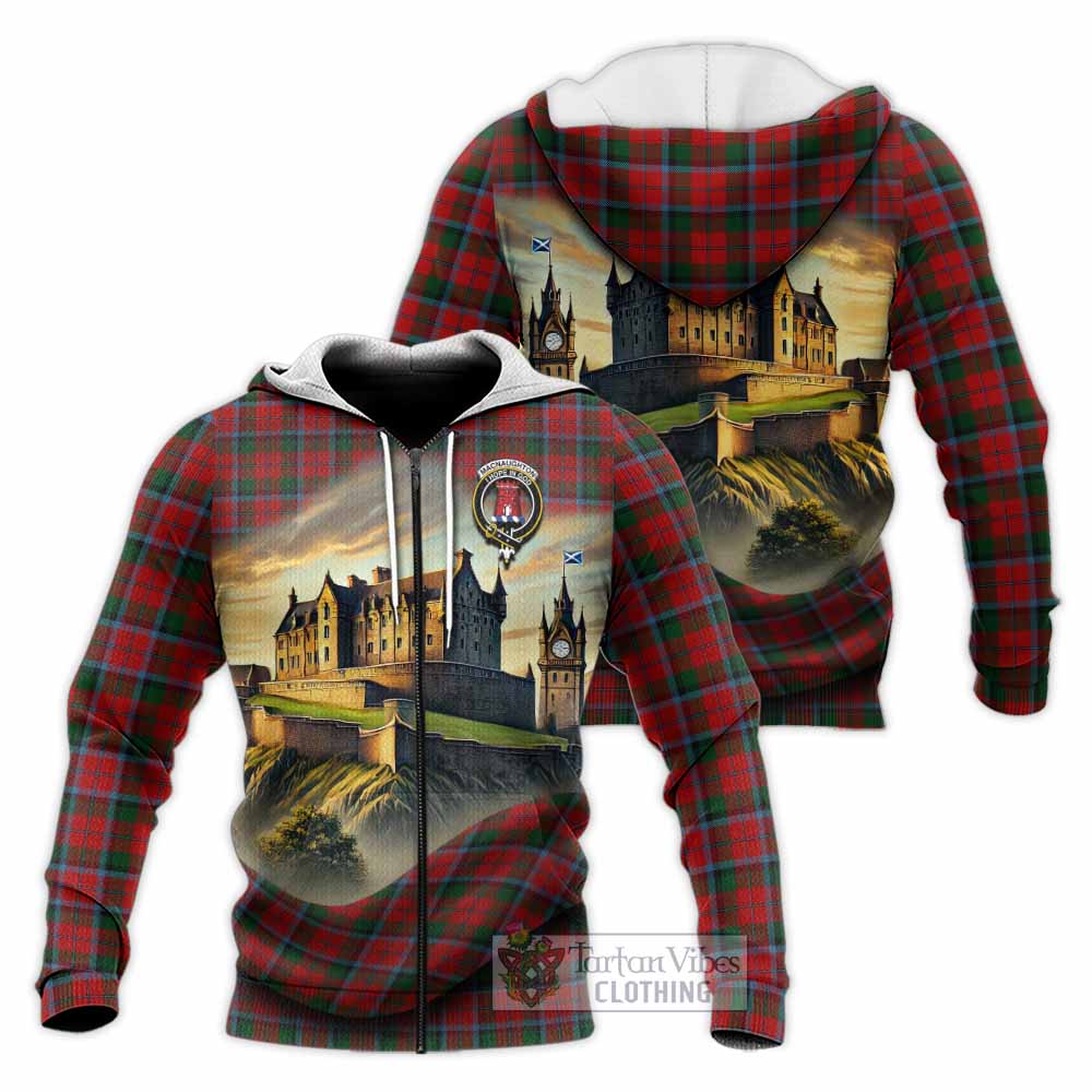 Tartan Vibes Clothing MacNaughton (McNaughton) Tartan Family Crest Knitted Hoodie with Scottish Ancient Castle Style