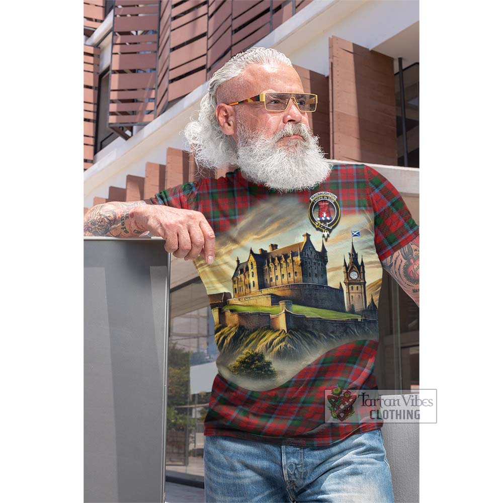Tartan Vibes Clothing MacNaughton (McNaughton) Tartan Family Crest Cotton T-shirt with Scottish Ancient Castle Style
