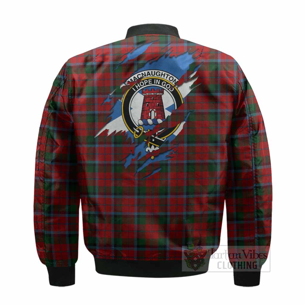 MacNaughton (McNaughton) Clan Crest In Me Tartan Bomber Jacket Scotland Flag Style