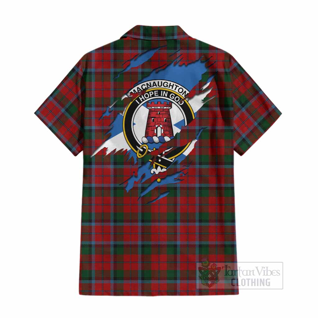MacNaughton (McNaughton) Clan Crest In Me Tartan Cotton Hawaiian Shirt Scotland Flag Style