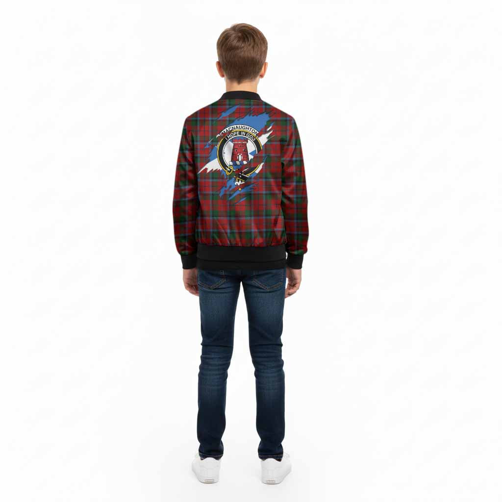 MacNaughton (McNaughton) Clan Crest In Me Tartan Kid Bomber Jacket Scotland Flag Style