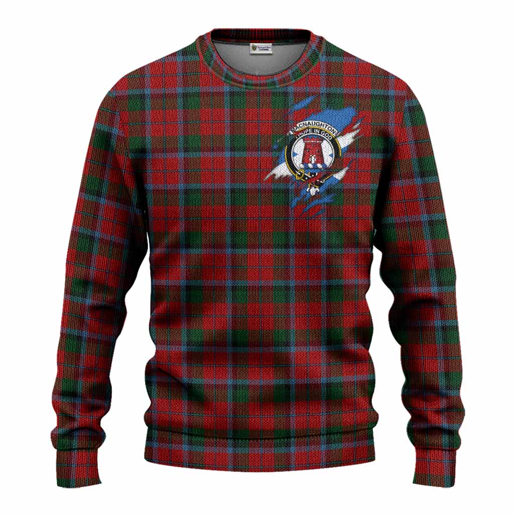 MacNaughton (McNaughton) Clan Crest In Me Tartan Knitted Sweater Scotland Flag Style