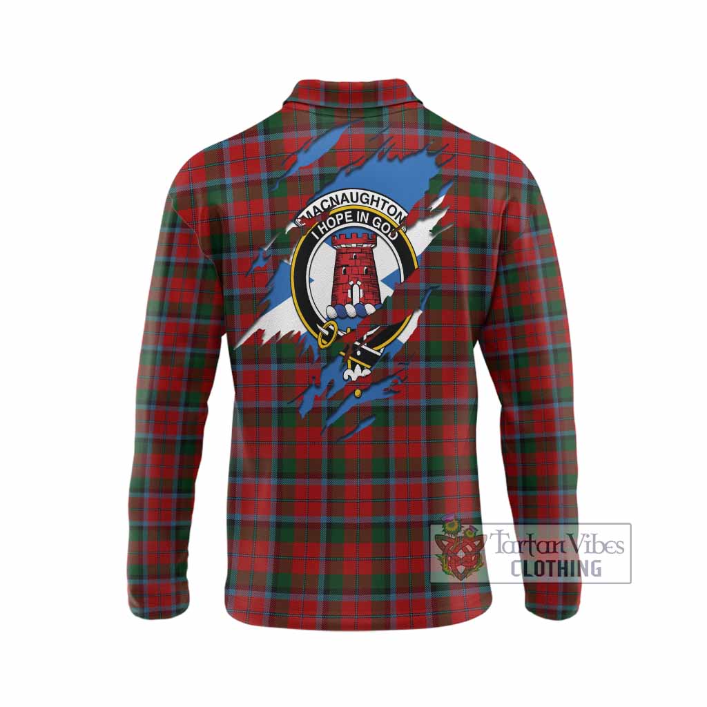 MacNaughton (McNaughton) Clan Crest In Me Tartan Long Sleeve Polo Shirt Scotland Flag Style
