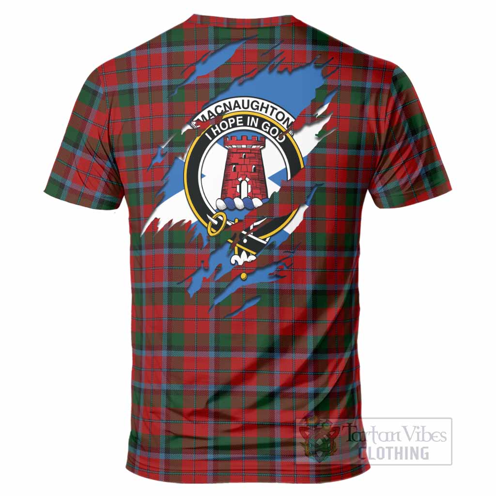 MacNaughton (McNaughton) Clan Crest In Me Tartan T-Shirt Scotland Flag Style
