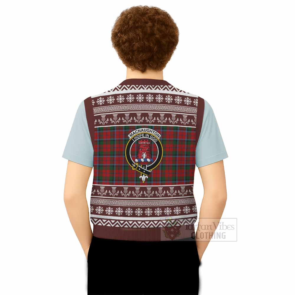 MacNaughton (McNaughton) Clan Tartan Christmas Knitted V-Neck Vest with Family Crest - Tartan Vibes Clothing