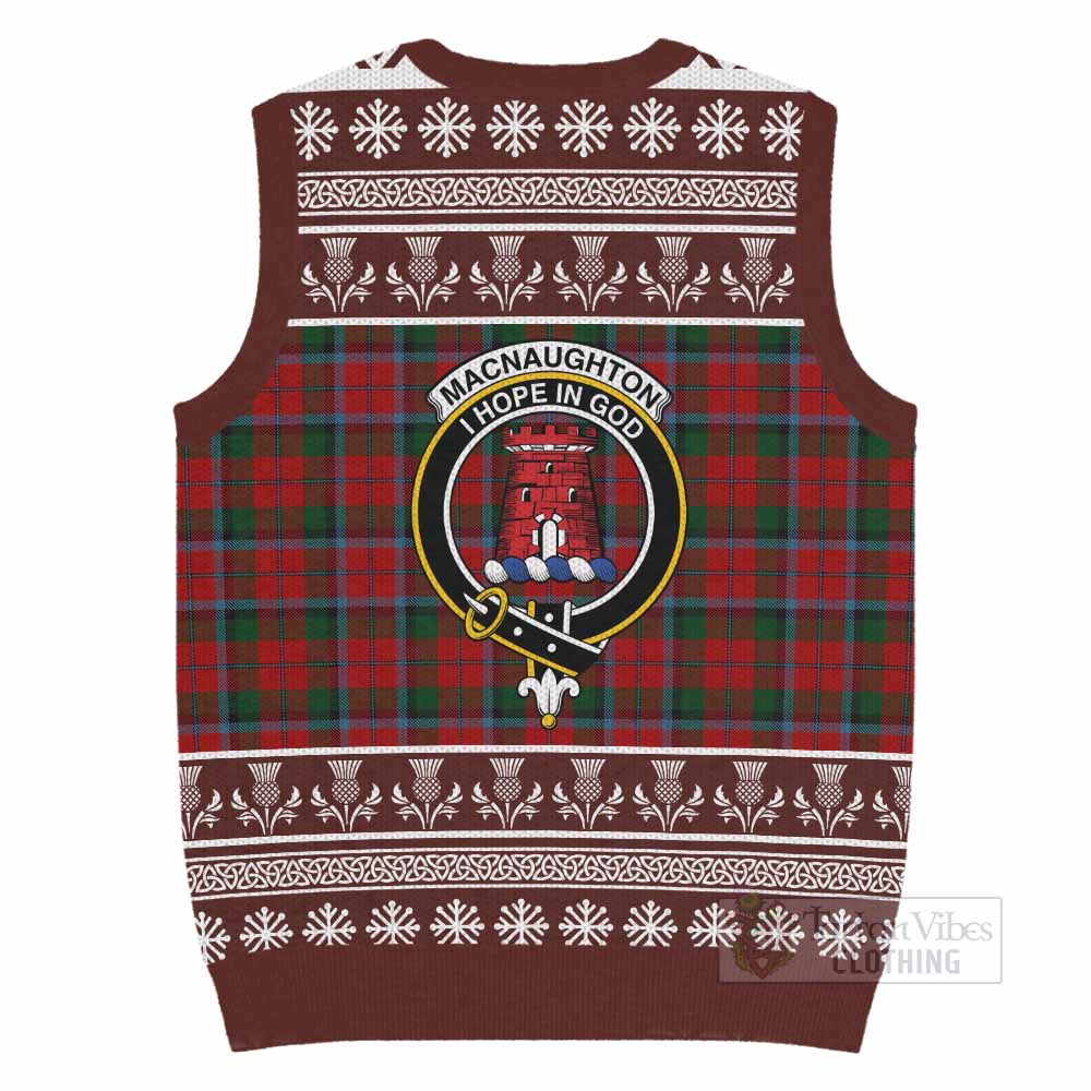 MacNaughton (McNaughton) Clan Tartan Christmas Knitted V-Neck Vest with Family Crest - Tartan Vibes Clothing