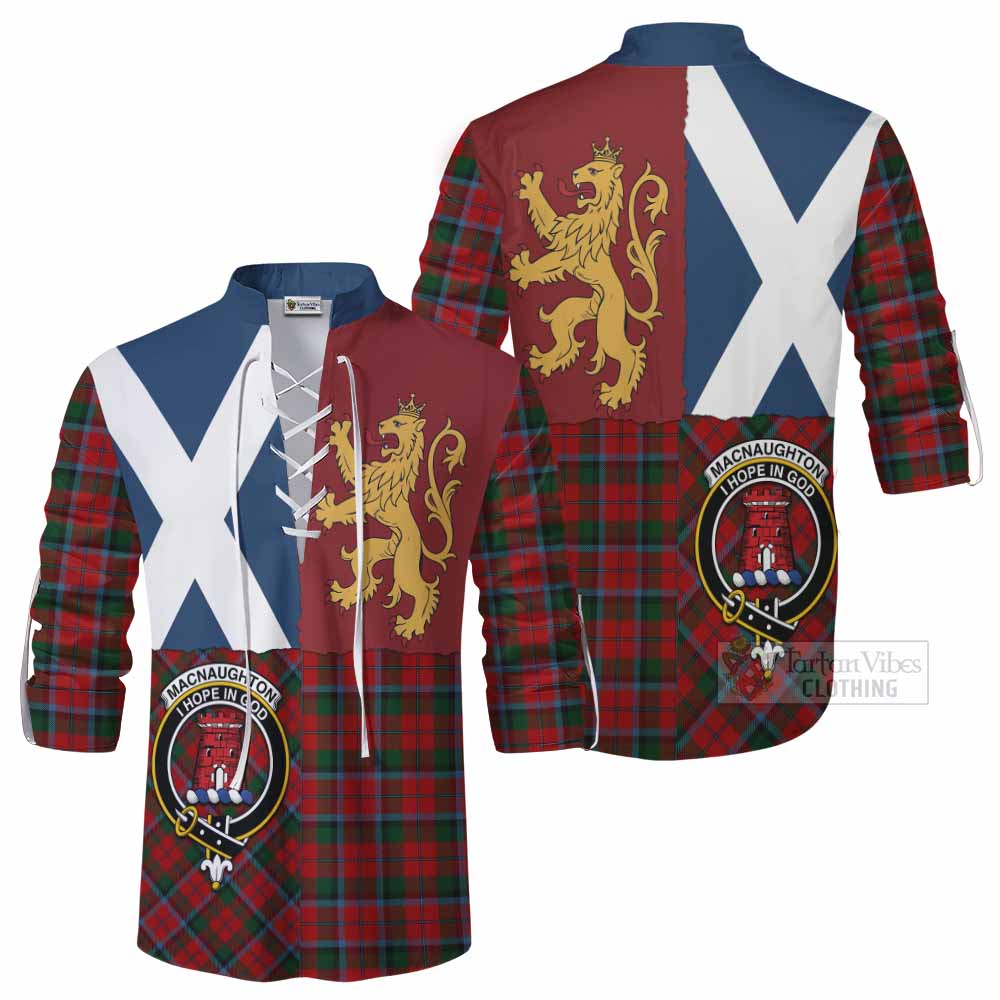 MacNaughton (McNaughton) Crest Tartan Ghillie Shirt with Lion Rampant Saltire Style - Tartan Vibes Clothing