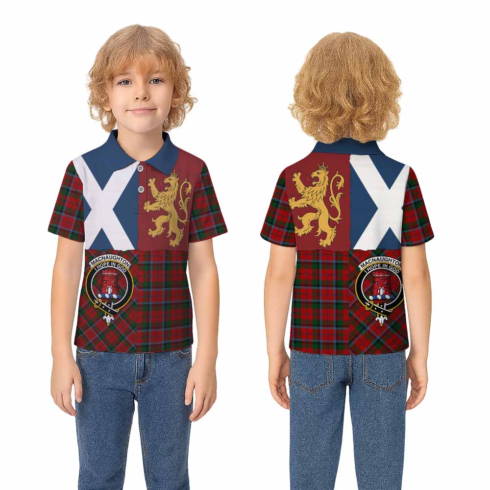 MacNaughton (McNaughton) Crest Tartan Kid Polo Shirt with Lion Rampant Saltire Style - Tartan Vibes Clothing